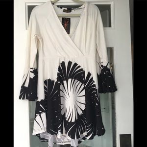 Fun black and off white dress with bell sleeves